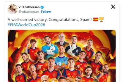 El dirigente del Estado indio de Kerala se ve en la necesidad de  felicitar y alabar a la selección española... y su oposición también